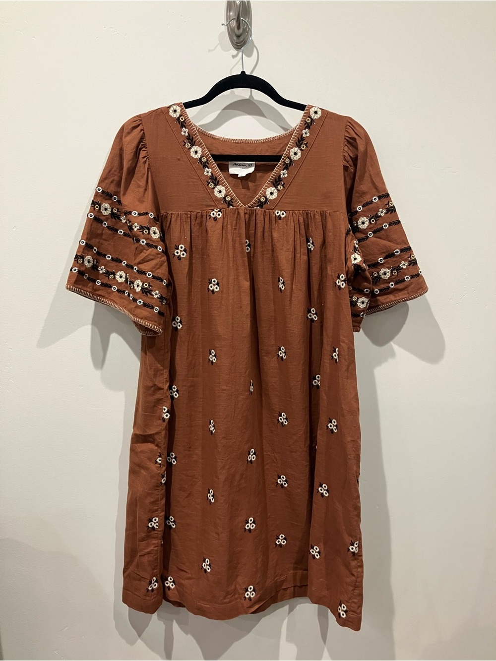 Maison 123 Embroidered Floral Brown Autumnal Boho Dress